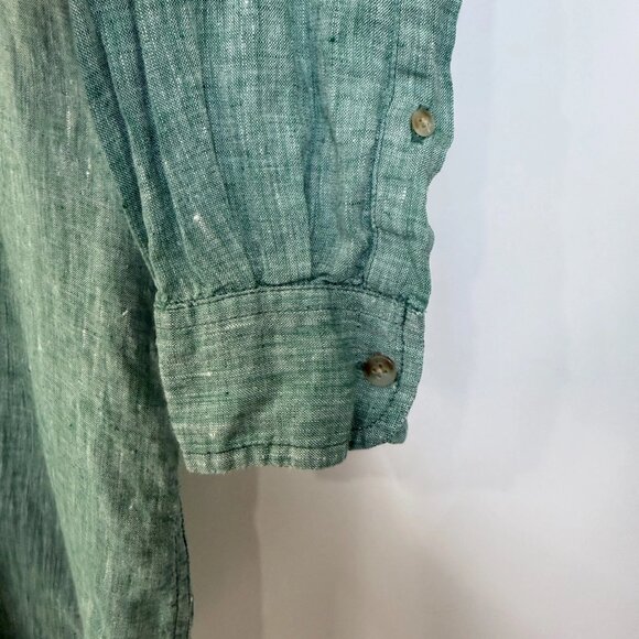 Cottonworld Linen Long Sleeve Button Up Shirt Mens Large Green Prewashed - Picture 3 of 6